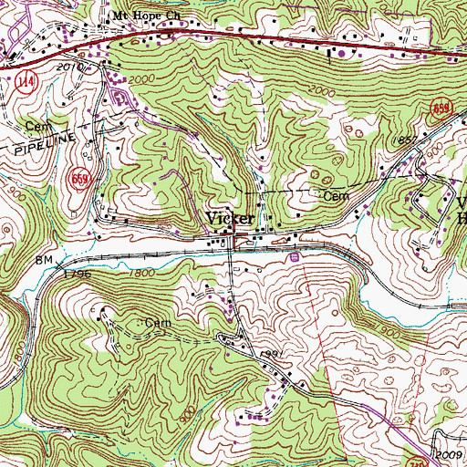 Topographic Map of Vicker, VA