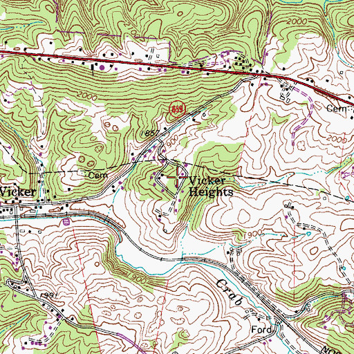 Topographic Map of Vicker Heights, VA
