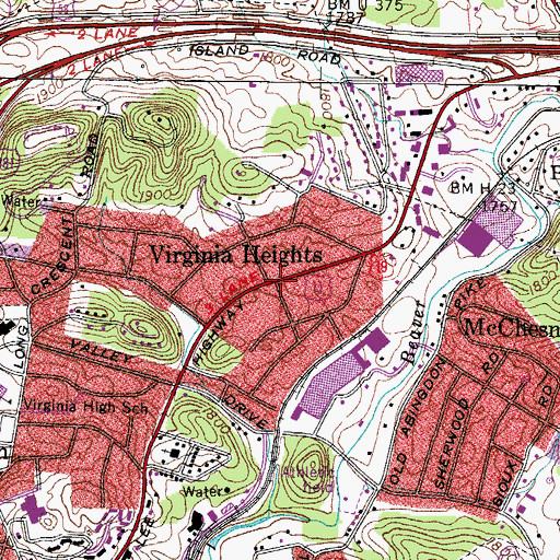 Topographic Map of Virginia Heights, VA