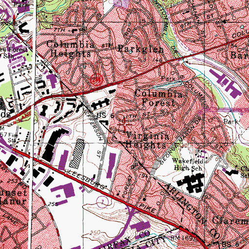 Topographic Map of Virginia Heights, VA