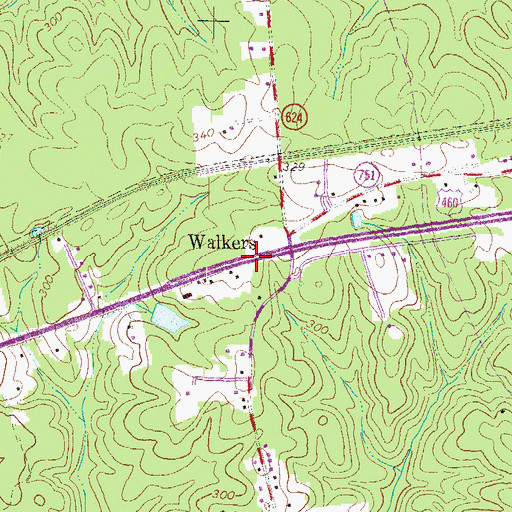 Topographic Map of Walkers, VA