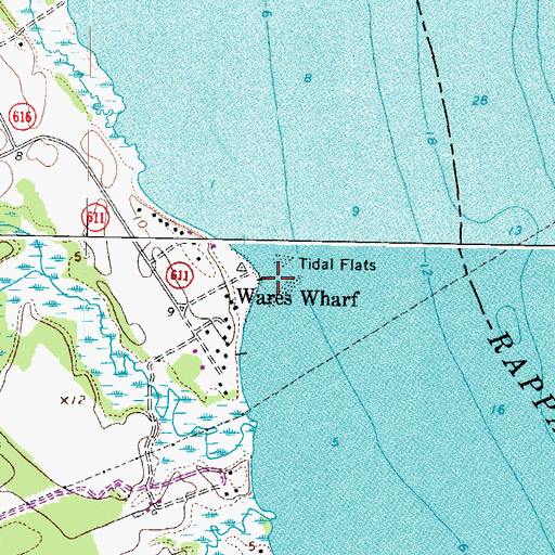 Topographic Map of Wares Wharf, VA