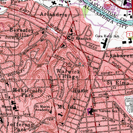 Topographic Map of Warwick Village, VA