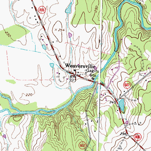 Topographic Map of Weaversville, VA