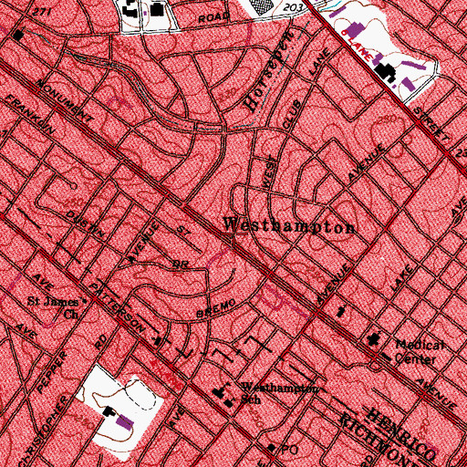 Topographic Map of Westhampton, VA