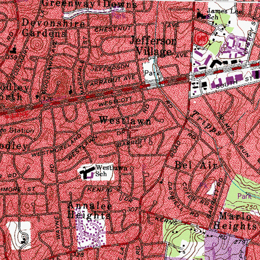 Topographic Map of Westlawn, VA