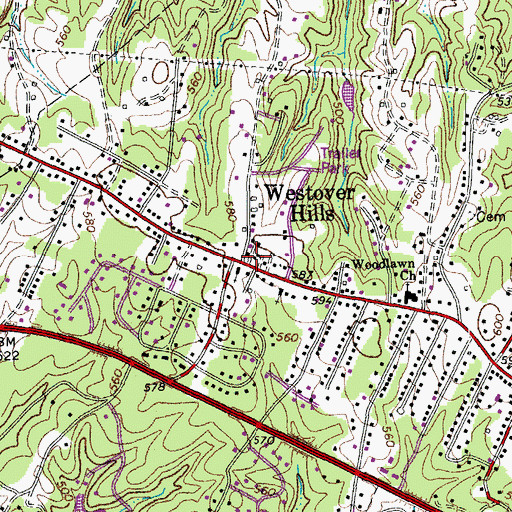 Topographic Map of Westover Hills, VA