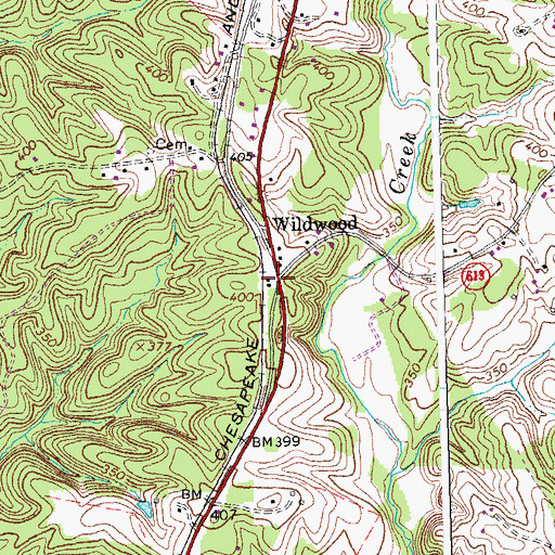 Topographic Map of Wildwood, VA
