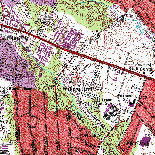 Topographic Map of Willow Run, VA