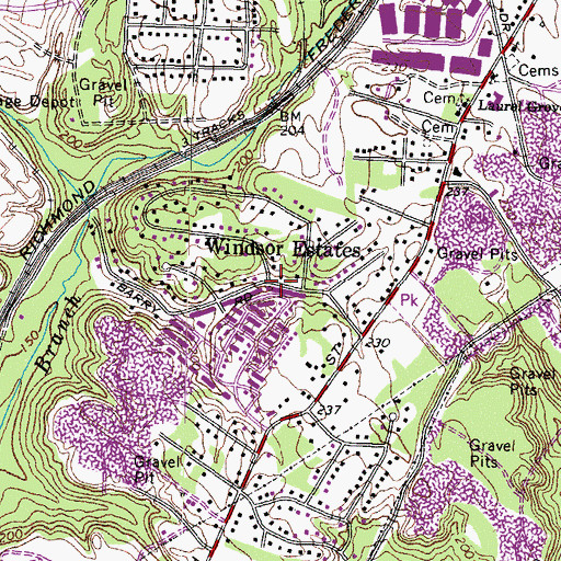 Topographic Map of Windsor Estates, VA