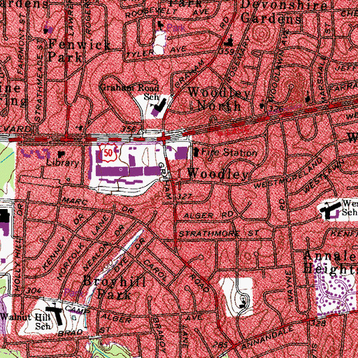 Topographic Map of Woodley, VA