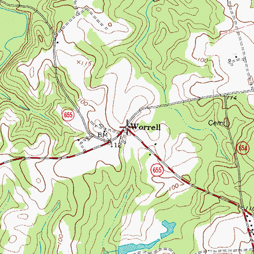 Topographic Map of Worrell, VA