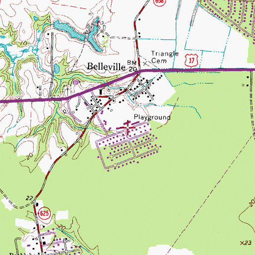 Topographic Map of Belleville Meadows, VA