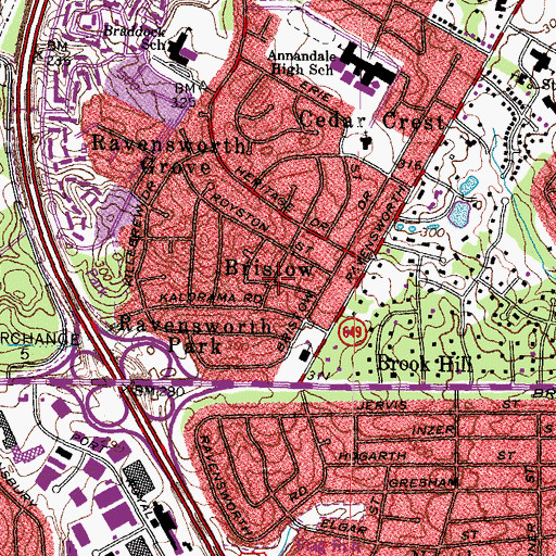 Topographic Map of Bristow, VA