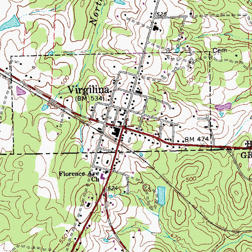 Topographic Map of Virgilina, VA