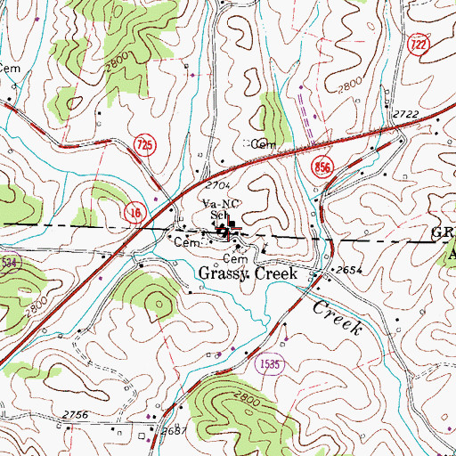 Topographic Map of Virginia-North Carolina School, VA