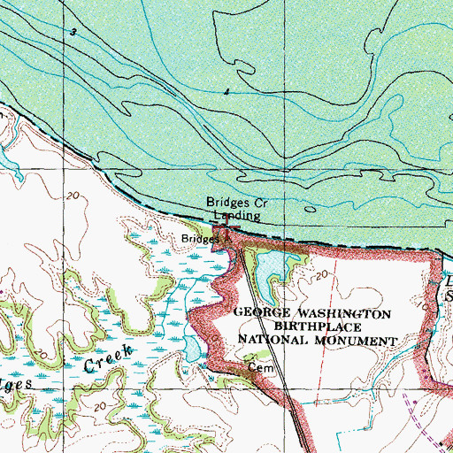 Topographic Map of Bridges Creek Landing, VA
