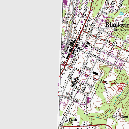 Topographic Map of Blackstone Post Office, VA