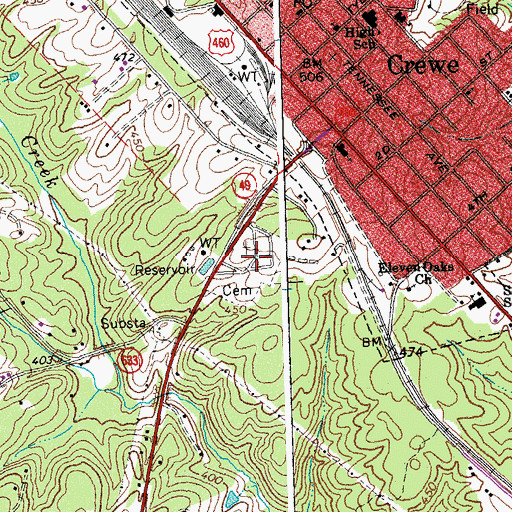 Topographic Map of Crewe Cemetery, VA