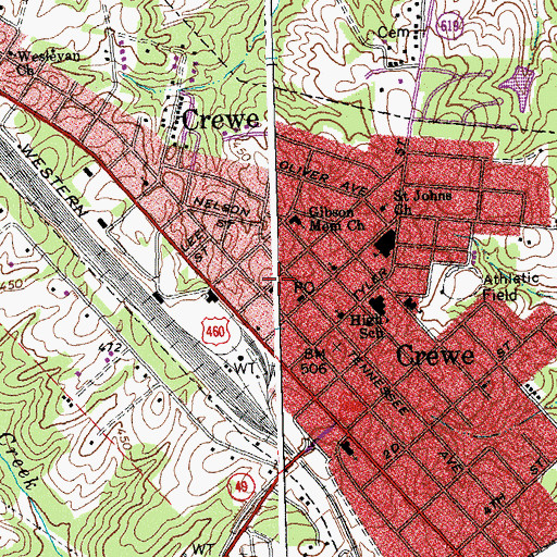 Topographic Map of Crewe United Methodist Church, VA