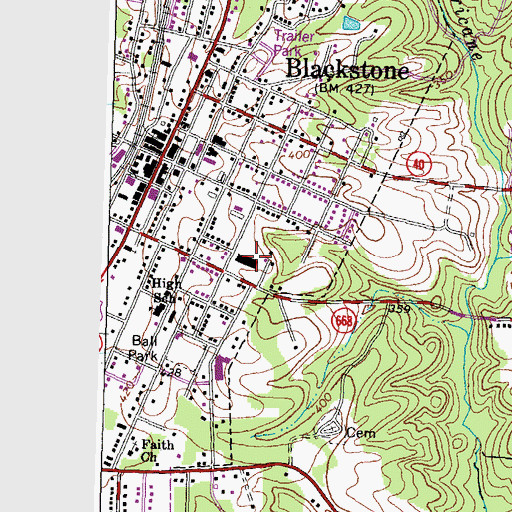 Topographic Map of Nottoway County Training School (historical), VA