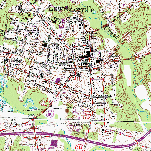 Topographic Map of Lawrenceville Baptist Church, VA