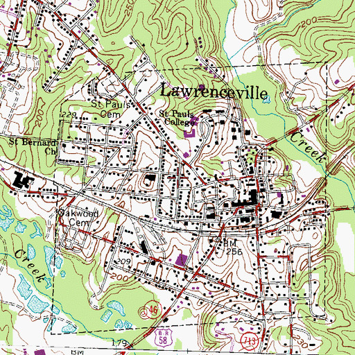 Topographic Map of Lawrenceville Presbyterian Church, VA