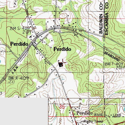 Topographic Map of Perdido School, AL