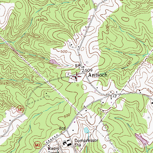 Topographic Map of Antioch Baptist Church, VA