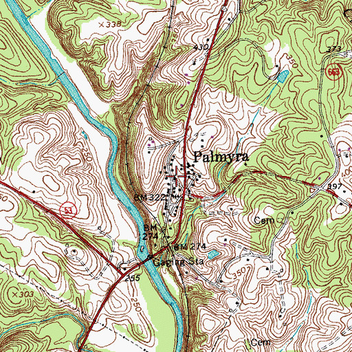 Topographic Map of Palmyra United Methodist Church, VA