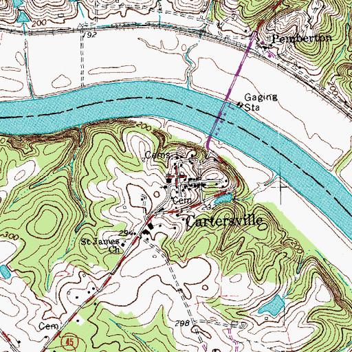 Topographic Map of Cartersville Post Office, VA