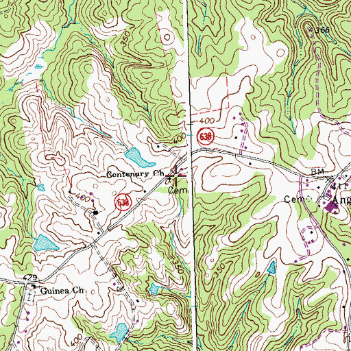 Topographic Map of Centenary Cemetery, VA