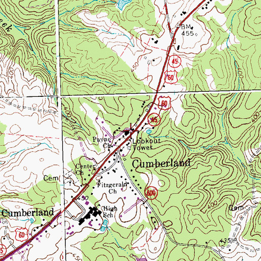 Topographic Map of Cumberland County Courthouse, VA