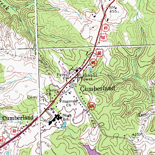 Topographic Map of Cumberland Post Office, VA
