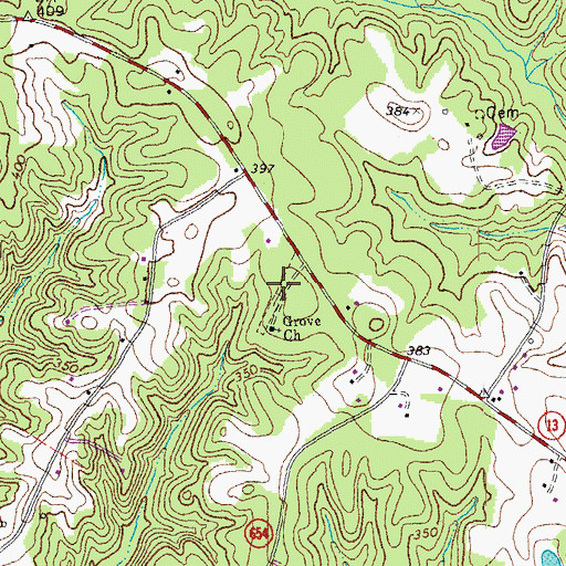 Topographic Map of Grove Cemetery, VA