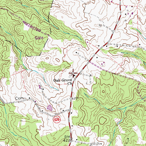 Topographic Map of Oak Grove Cemetery, VA