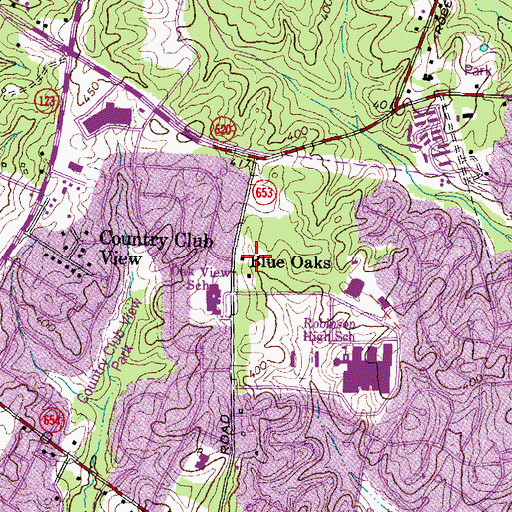 Topographic Map of Blue Oaks, VA