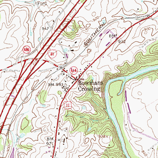 Topographic Map of Bowmans Crossing, VA