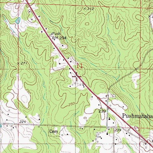 Topographic Map of Petty Hill Elementary School (historical), AL