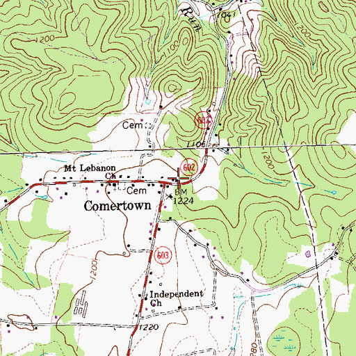 Topographic Map of Comertown, VA