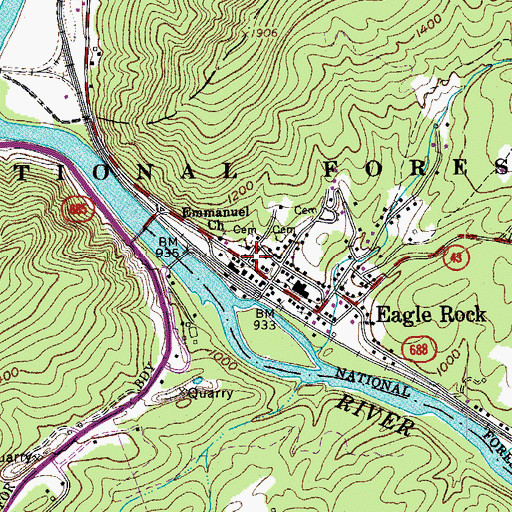 Topographic Map of Eagle Rock, VA