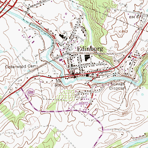Topographic Map of Edinburg, VA