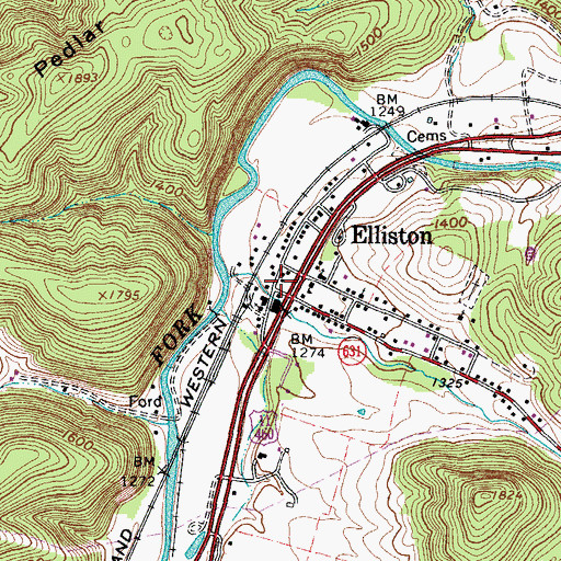 Topographic Map of Elliston, VA