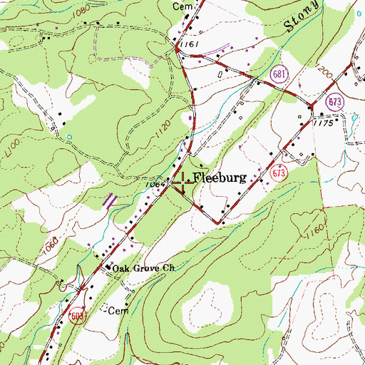 Topographic Map of Fleeburg, VA