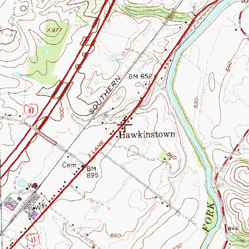 Topographic Map of Hawkinstown, VA