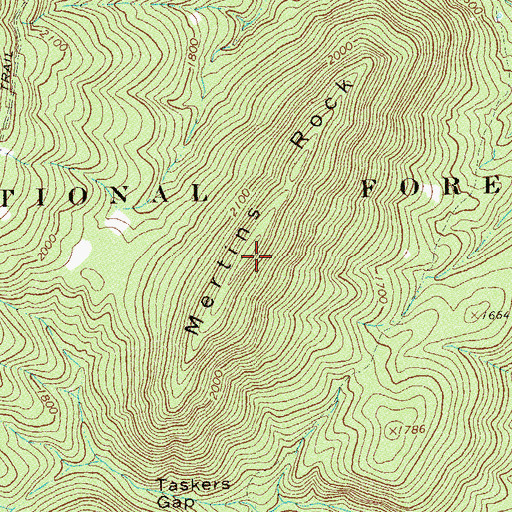 Topographic Map of Mertins Rock, VA