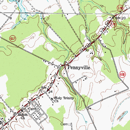 Topographic Map of Pennyville, VA