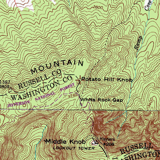 Topographic Map of Potato Hill Knob, VA