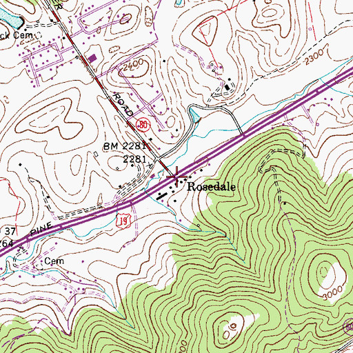 Topographic Map of Rosedale, VA