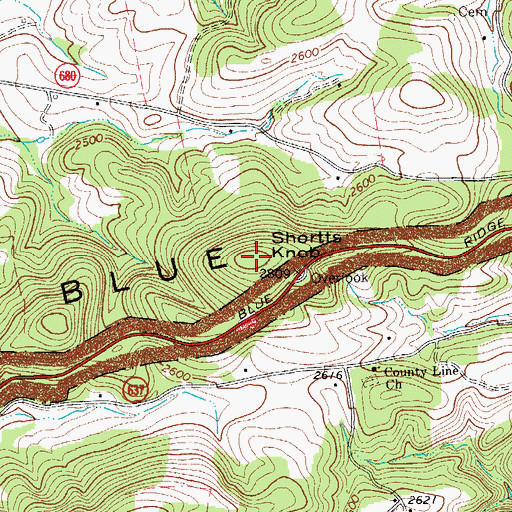 Topographic Map of Shortts Knob, VA